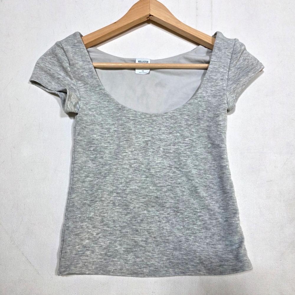 Hollister Scoop Neck Top Womens XS Gray Short Sleeve Marled Knit Basic Tee